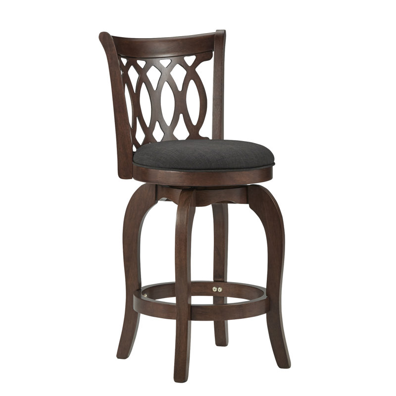 Chaise pivotante à hauteur de comptoir Alyn, Tabouret de comptoir (assise de 24 po de hauteur), Lin gris foncé, Cerisier