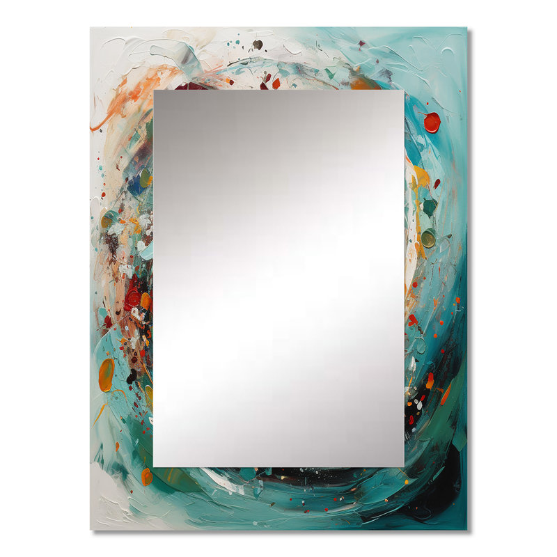 Spiral Marriage Of Electric Amber And Teal II - Abstract Spirals Mirror, Modern Unique Wall Mirror, Printed Metal Art