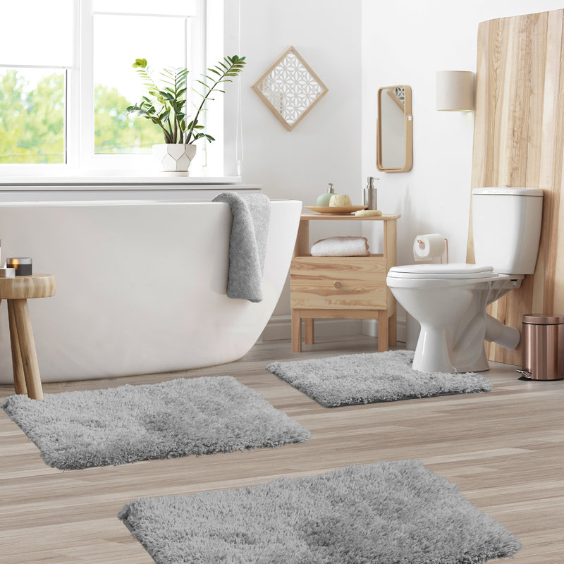 Kriebel Luxury Ultra Soft Bathroom Rugs with Non-Slip Backing (Set of 3), Silver