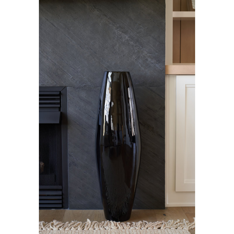 Vase de plancher en bambou Kolo, H 47 po x l 13 po x P 13 po, Noir
