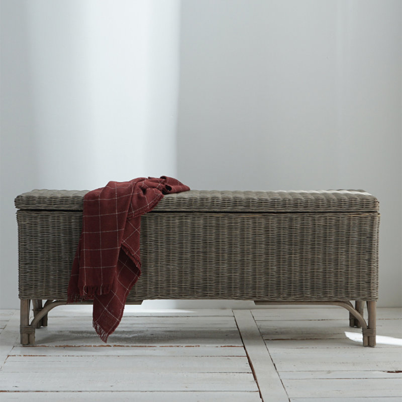 B&B Style Rattan Weaving Home Shoe Changing Stool Japanese-Style Real Rattan Bench Bedside Stool, Gray