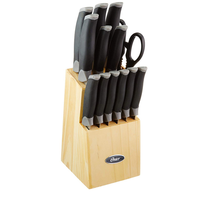 Lindbergh 14-Piece Black Stainless Steel Knife Set with Pine Block