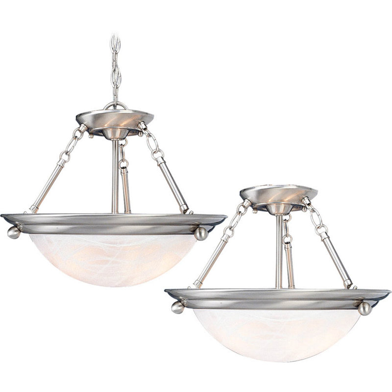 Lunar 4-Light Indoor Brushed Nickel Convertible Hanging Pendant (Semi-Flush) with Alabaster Glass Bowl, Brushed Nickel