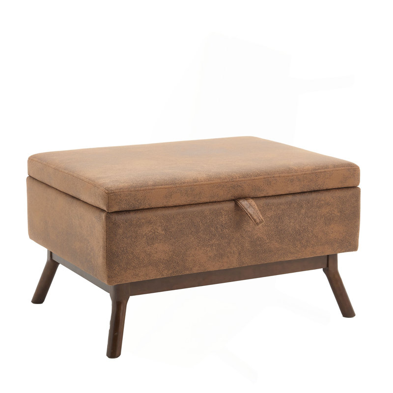 Mid-Century Modern Square Coffee Table Storage Bench, Assembled, For Living Room And Entryway | Gift Idea, Coffee Microfiber