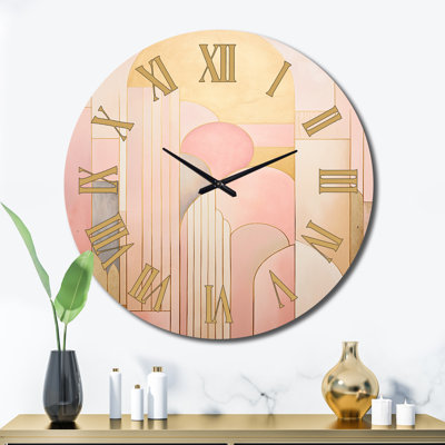 Golden City Dreams Retro Illustration I - Horloge murale géométrique moderne