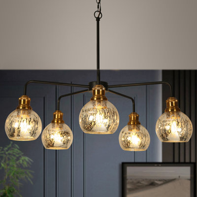 5-Light Modern Art Amber Glass Dimmable Chandelier