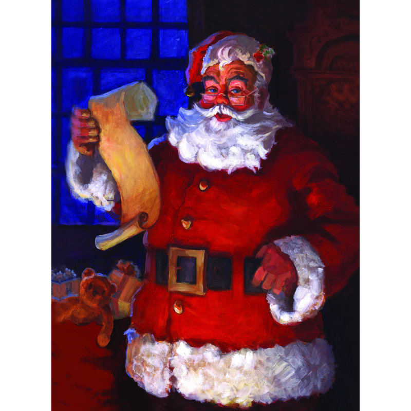 Père Noël avec lis - reproduction sur toile tendue, H 48 po x l 36 po