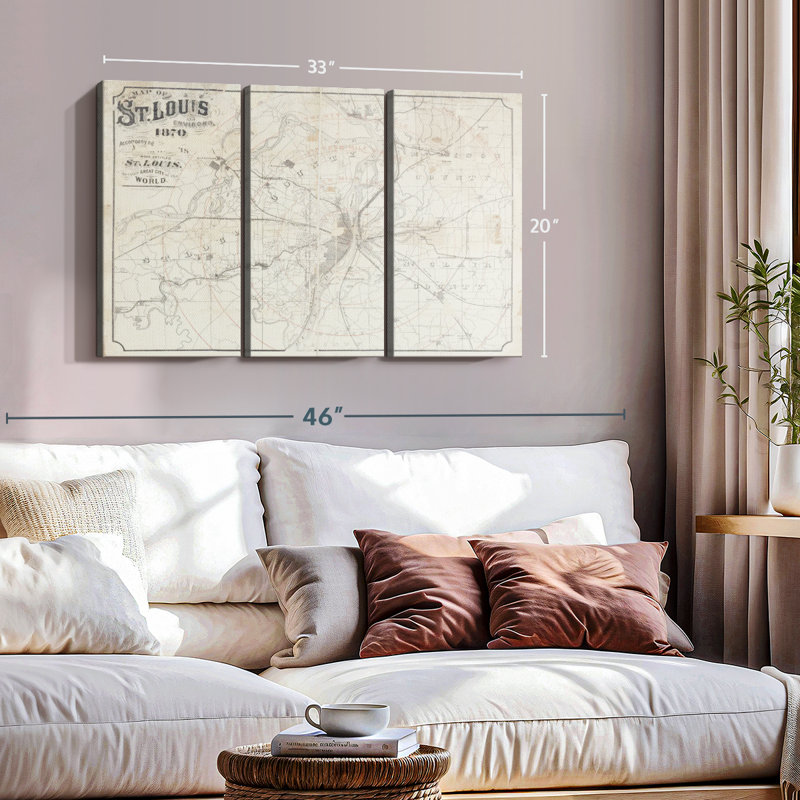 «Vintage St Louis Map II» sur toile, H 20 po x l 33 po x P 1,25 po