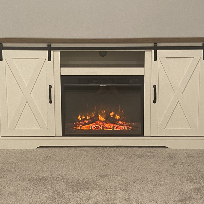 Chestertown TV Stand for TVs up to 65" with Fireplace Included - Distressed White/Barnwood