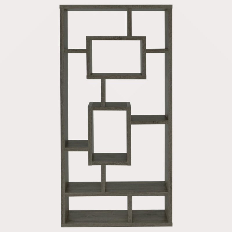 Oak 10-Shelf Open Back Bookcase, Grey