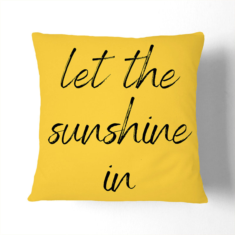 Let The Sunshine In Typography Square Throw Cushion, Black, 40cm H x 40cm W x 15cm D