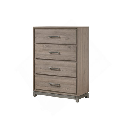 Commode de rangement contemporaine 1 tiroir 4 poignées en métal avec finition chêne gris
