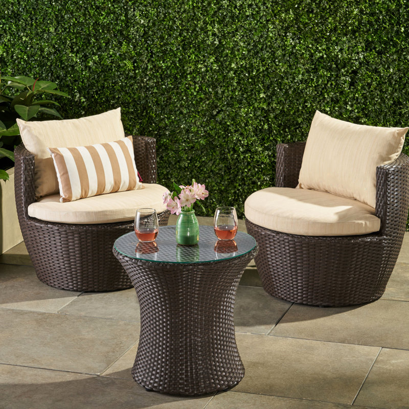 Outdoor 3Pc Pe Chat In Brown + Beige - Aluminium, Comfortable Cushion Chatting Area, 28.11 In. D X W 23.18 H, 41.18 Lb Seating Arrangement,