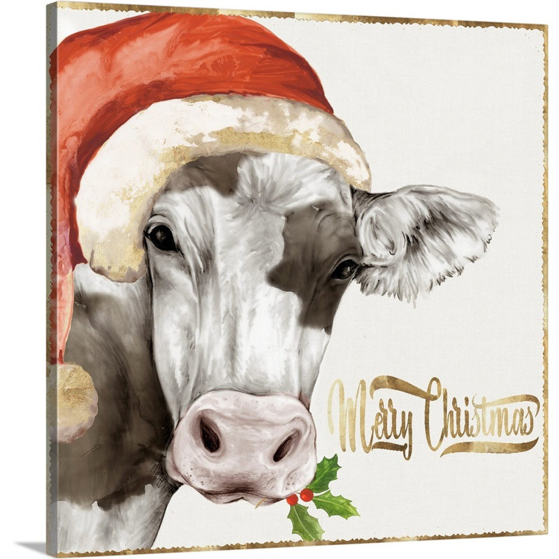 Vache de Noël - reproduction d'art sur toile, Toile tendue, H 36 po x l 36 po x P 1,25 po