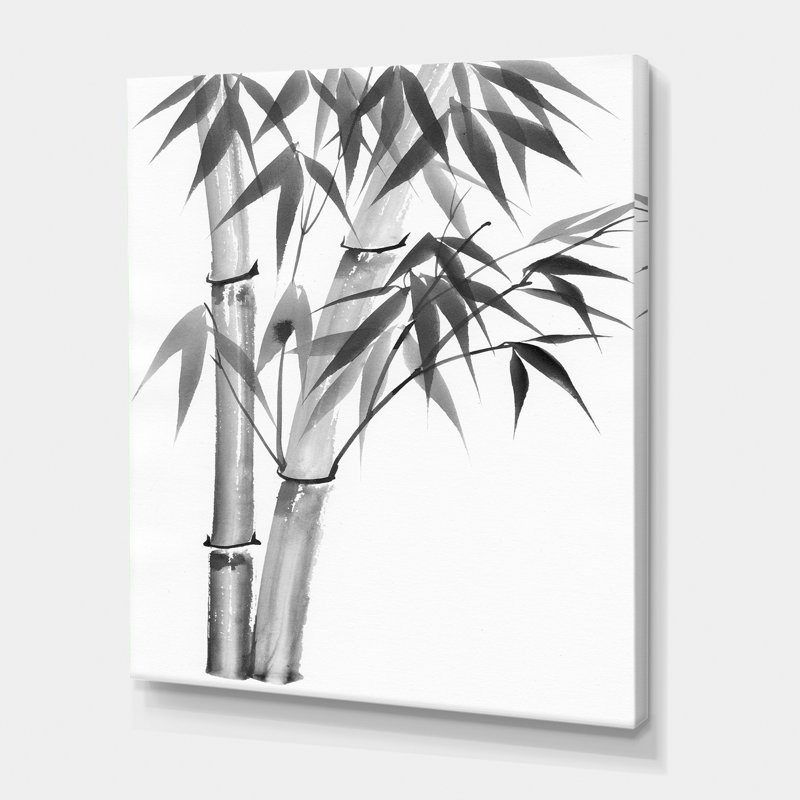 Bambou monochrome rétro - peinture sur toile, H 32 po x l 24 po x P 1 po, Toile tendue