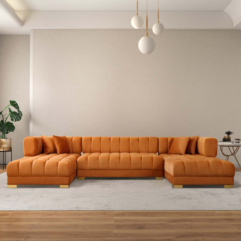 Canapé modulaire en velours Hilger, Velours cognac