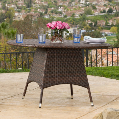Table d'extérieur d'extérieur, l 48 po x P 48 po, H 28,25 po, cadre en fer thermolaqué brun, eau, table de salle à manger - carré 48 po, hauteur 28,25 po, brun, avec mobilier pour patio élégant