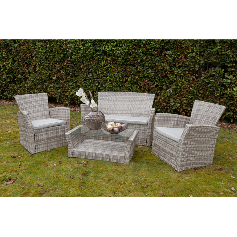 4-Sitzer Lounge-Set Kayley aus Rattan mit Polster