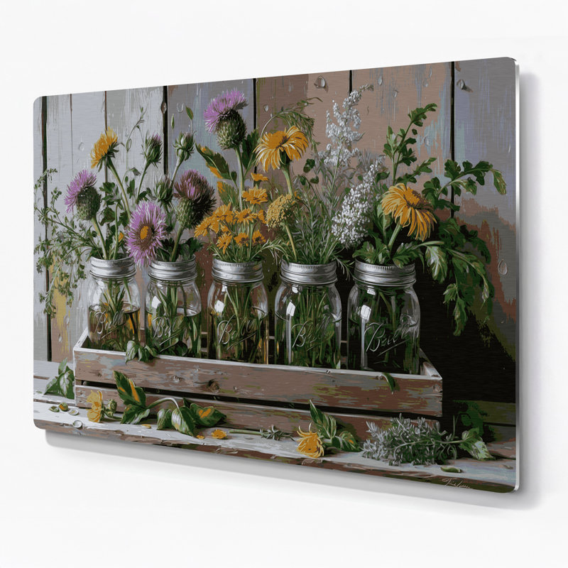 «Farm Mason Jars», art mural en métal gris, H 11 po x l 14 po