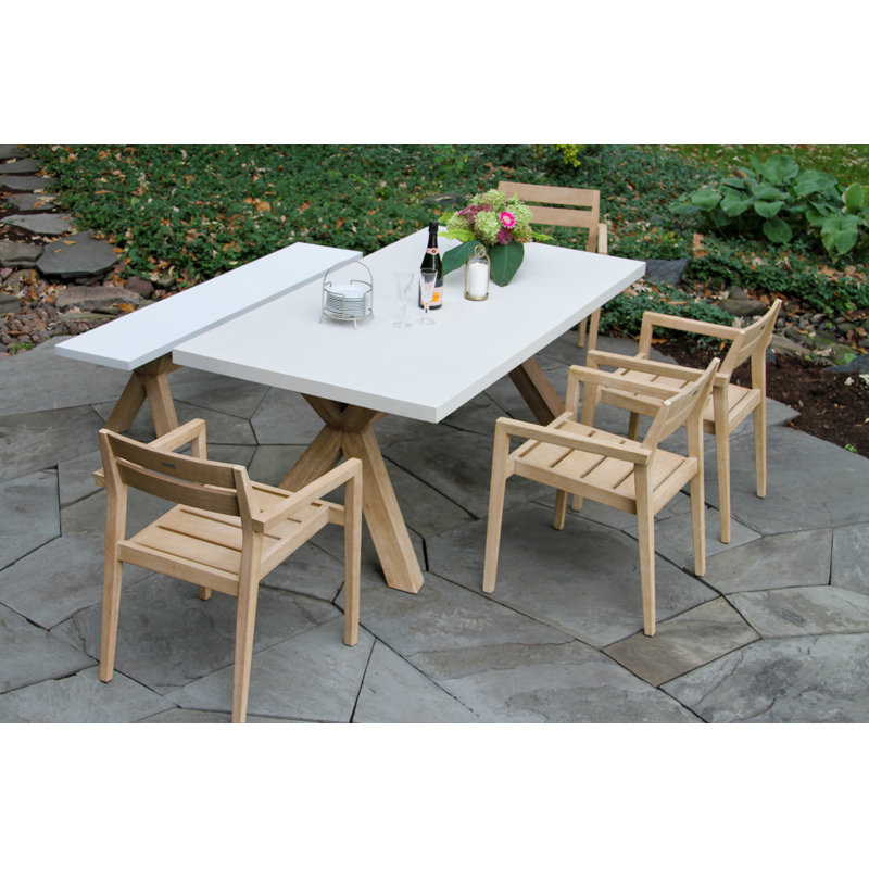 Fleur 7 - Person Wood Patio Dining Set with Rectangular Table