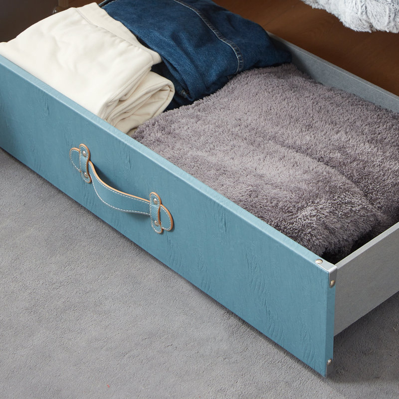 Bac de rangement sous le lit à roulettes DormCo, Bleu fumé patiné
