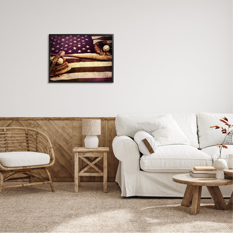 Drapeau américain à rayures et étoiles, L 30 po x H 30 po, Giclée encadrée noir minuit