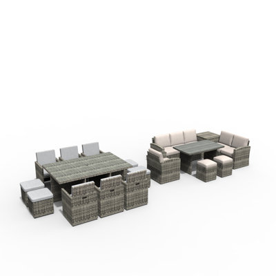 Wicker 17 - Person Patio Conversation Set with Cushions
