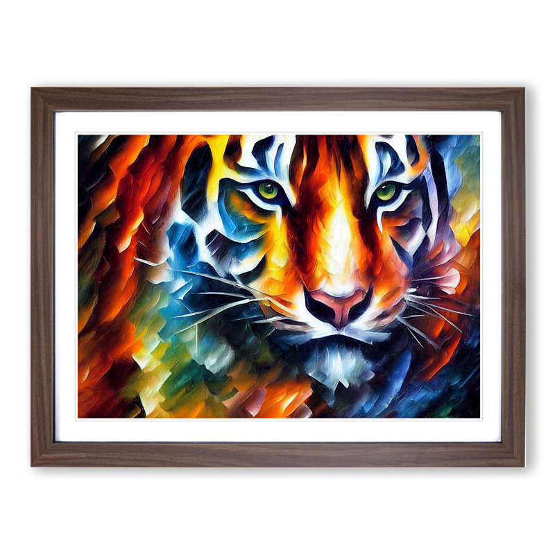 Tiger Painting Vol.2 Abstract - Single Picture Frame Print, 25cm H x 34cm W x 2cm D, Walnut Framed