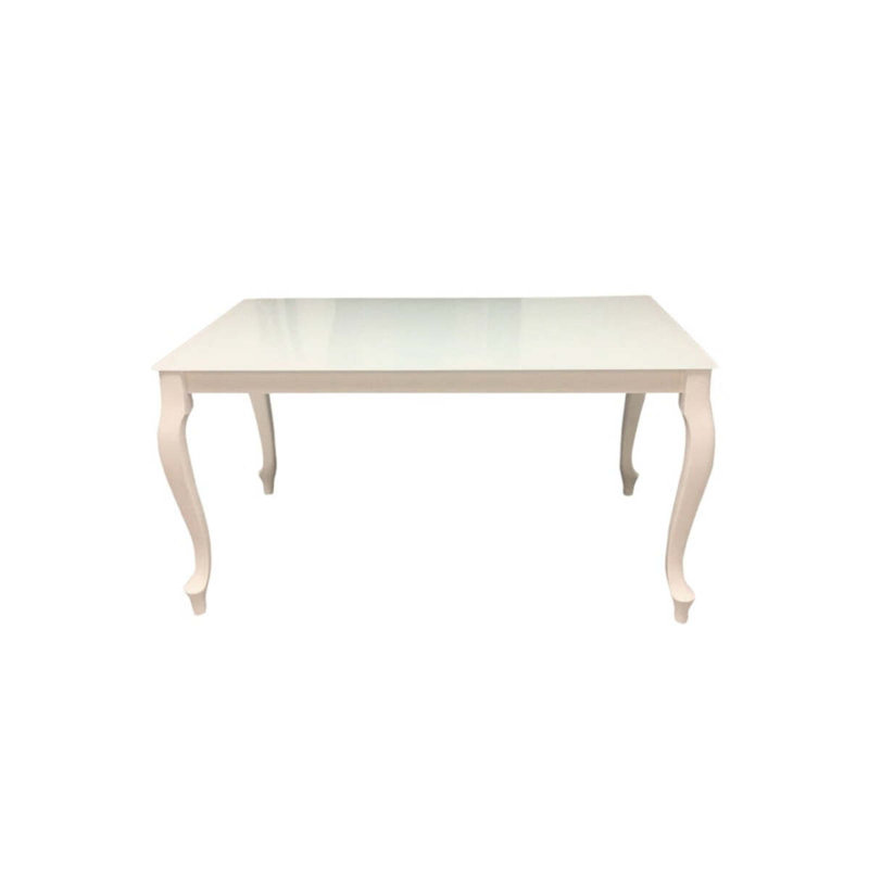 McQuilkin Extendable Glass Top Solid Wood Base Dining Table, White, White