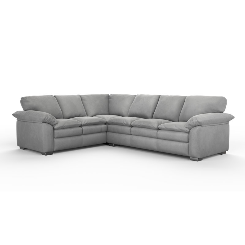 Capri 3x2 100% Full Top Grain Leather Sectional, Plush Pebble Genuine Leather, Right Hand Facing