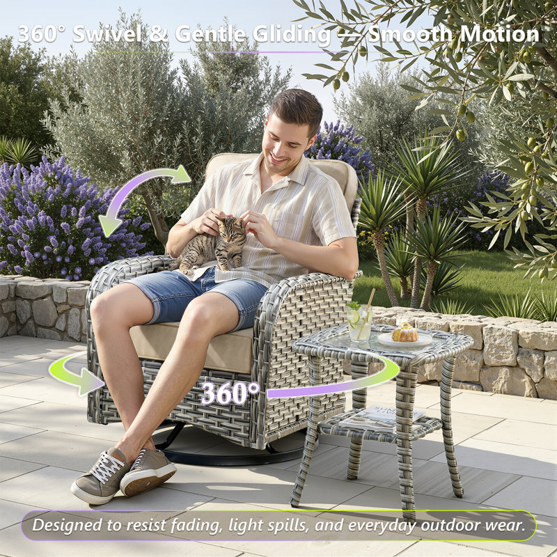 Carolle 13 Piece Patio Sectional Furniture With Swivel Rocking Chairs, Rattan Wicker Coversation Set With Glowing Coffee Table, Outdoor Sofa Set With Fire Pit For Outside Porch Balcony Backyard Pool