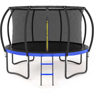 12FT Outdoor Big Trampoline Inner Safety Enclosure Net, Ladder, PVC Spring Cover Padding, For Kids, Blue Color