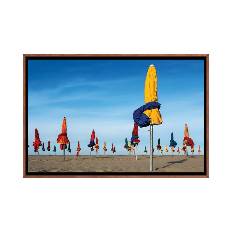 Les Parapluies De Deauville by Lus Joosten - Floater Frame Print on Canvas