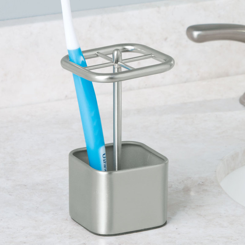 Compact Brushed Stainless Steel Toothbrush Holder with Dividers