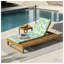 Chaise longue en bois d'acacia avec dossier réglable et coussin à motif de feuilles vertes