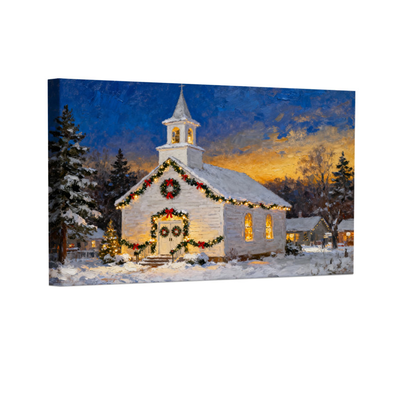 «Christmas Christmas Church Snowy Evening Lights», ensemble de 3 impressions sur toile, H 20 po x l 30 po