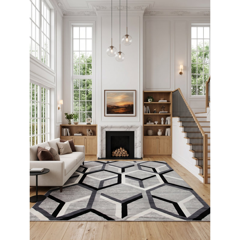Nubia Geometric Area Rug in Gray, Rectangle 5' x 7'2"