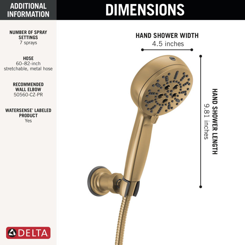 ProClean 7-Spray Wall-Mount Handheld Shower Head, High Pressure Spray Hand Shower with Hose, Lumicoat Champagne Bronze