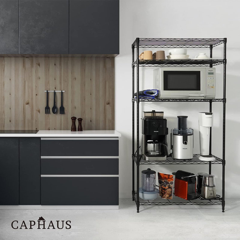 Black 3-Tier Adjustable Height Steel Wire Shelving Unit