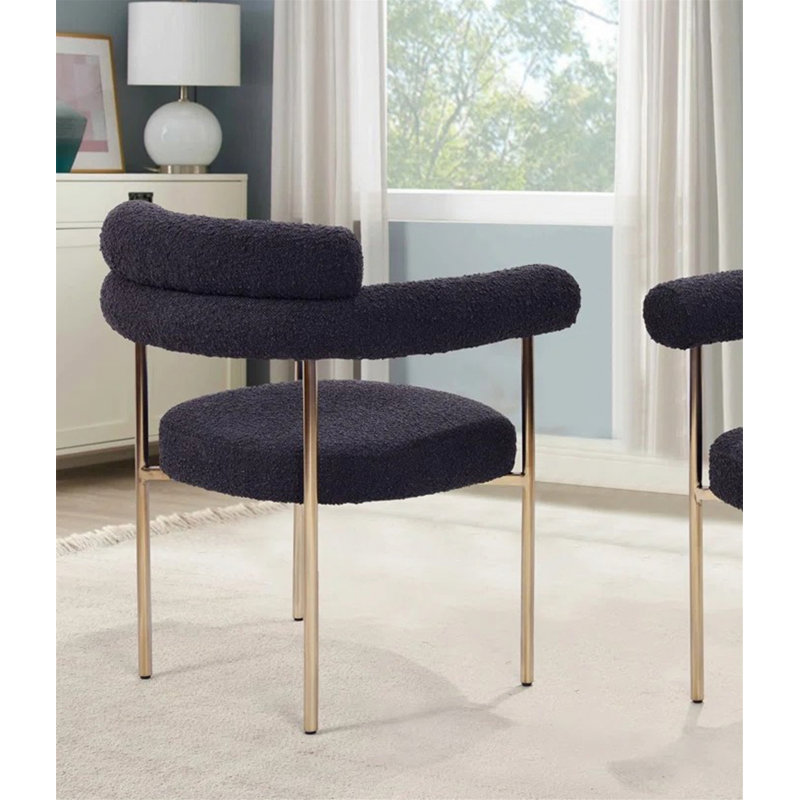 Ensemble de 2 chaises d'appoint, chaise de salle à manger avec accoudoirs, fauteuil rembourré avec pieds en métal, Noir, Doré