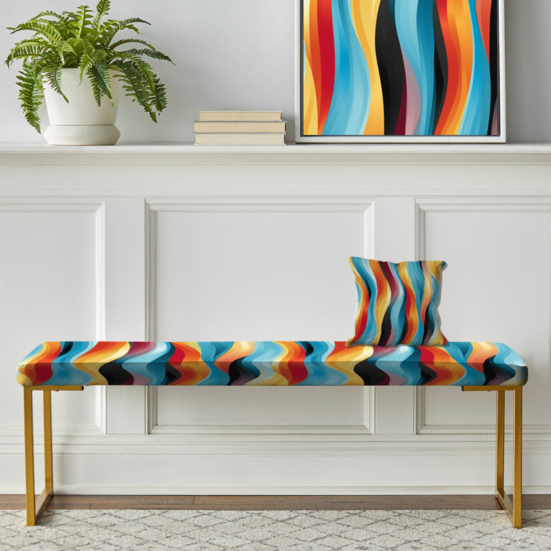 Banc rembourré éclectique doré, Poupart Striped Rainbow Rhythm II