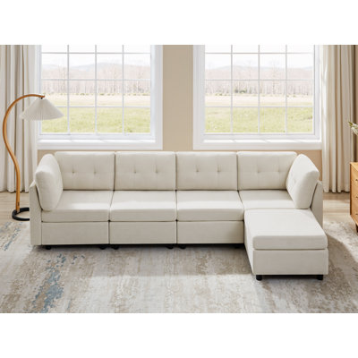 Chenille Upholstered Sectional Sofa Couch With Ottoman