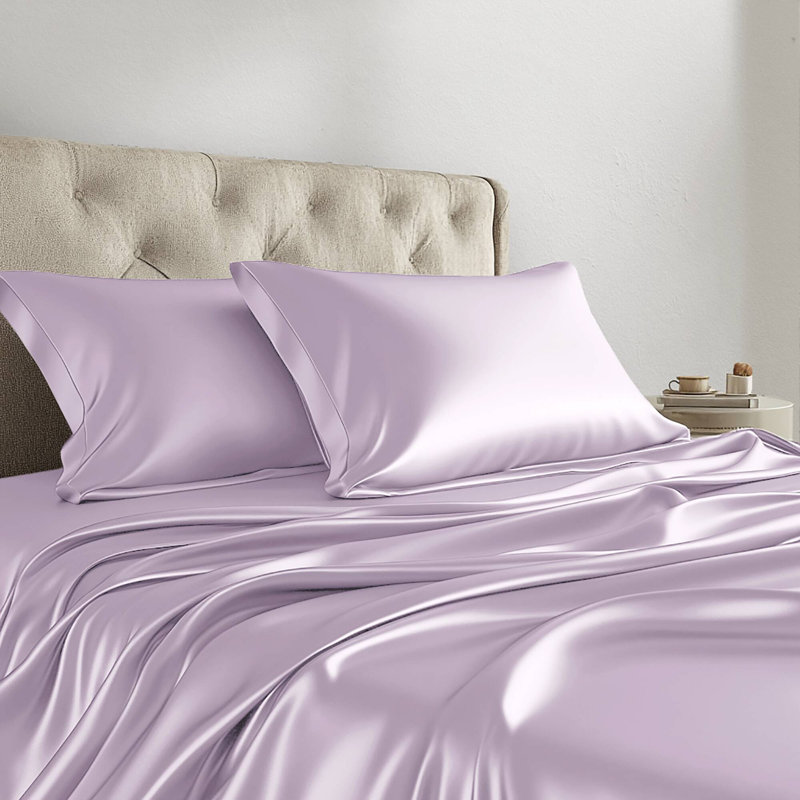 Ensemble de draps de luxe Satin infroissable, Ensemble de draps pour lit simple avec 2 taies d'o, Lilas