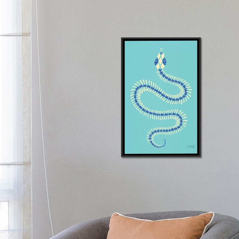 Strickler crème et squelette de serpent bleu, 26 po x 18 po x 1,5 po, Non mat, Toile avec cadre noir