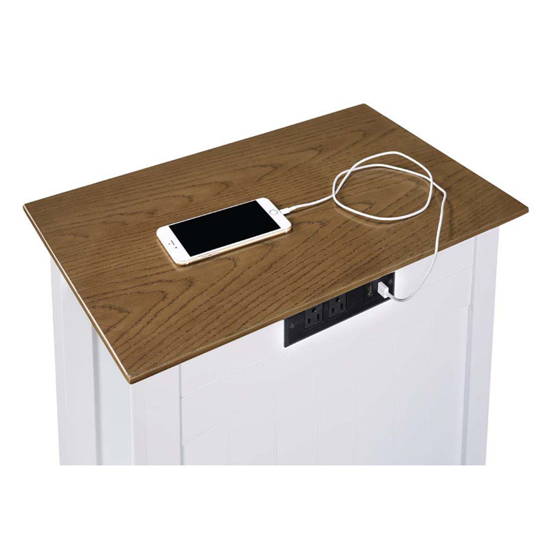 Morral Solid Wood End Table and Built-In Outlets, Driftwood/White