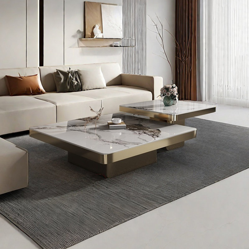 Table basse simple à panneau carré, Doré, H 15 po x L 39,4 po x l 39,4 po