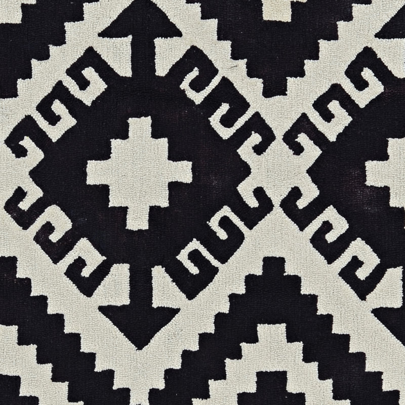 Equelle Handmade Rug Geo Teal Cream, Rectangle 5' x 7'