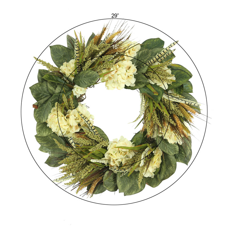 29" Wheat and Hydrangea Magnolia Wreath