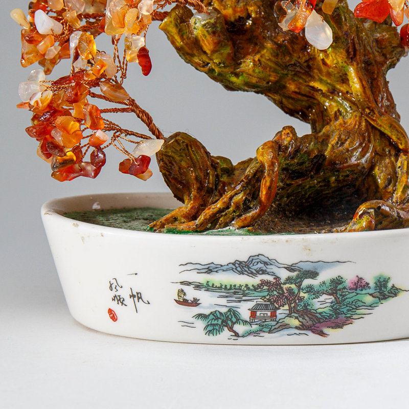 Véritable bonsaï cornaline en pot ovale en céramique (9 po)