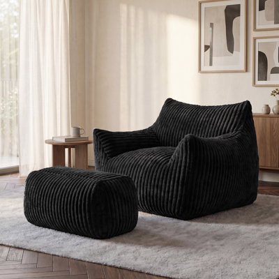 Corduroy Upholstered Accent Chair with Footstool
